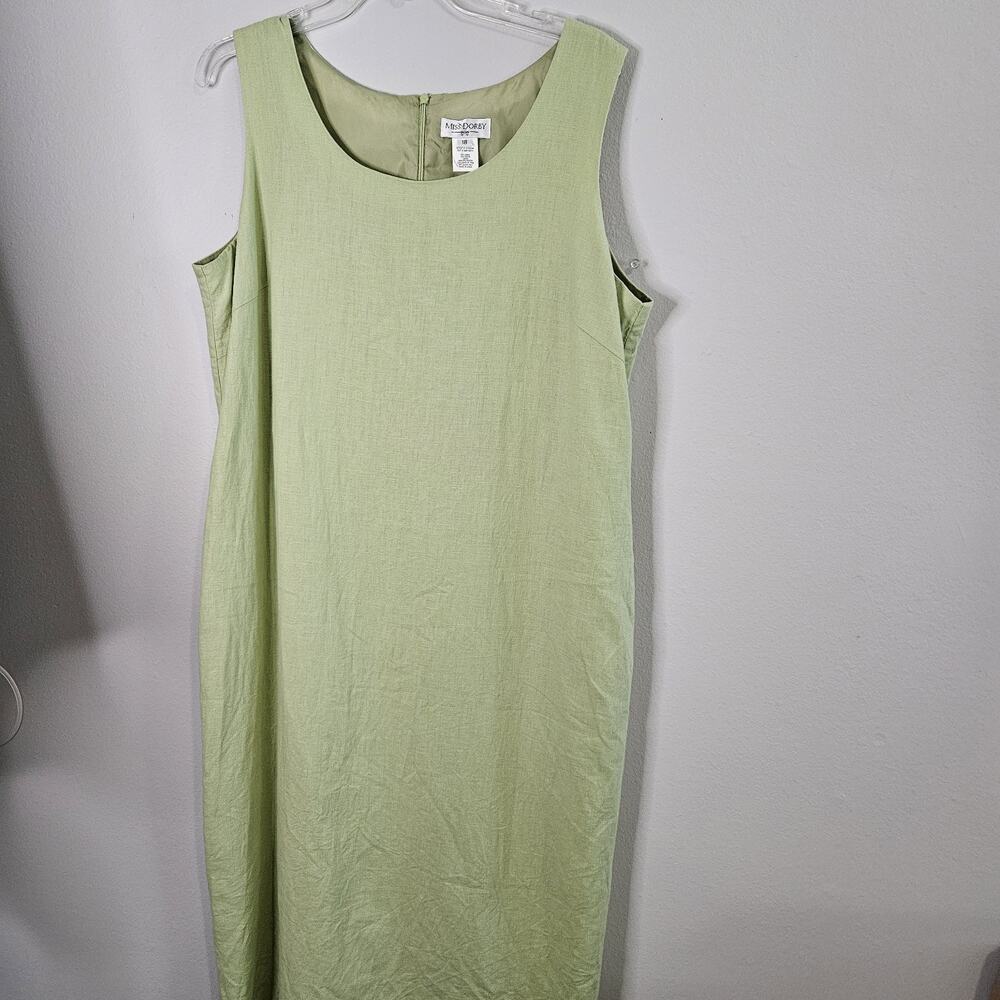 Vintage Miss Dorby Dress Womens Size 18 Mint Green Linen Rayon Blend Sleeveless